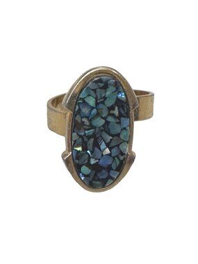 Vintage Estate Gold-Tone Adjustable Oval Ring Mosaic Abalone Shell Inlay Size 7